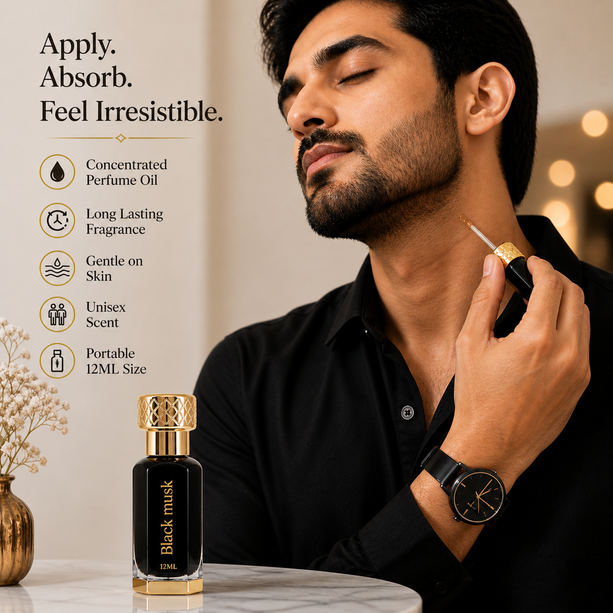 Black Musk Perfume Oil 12ML – Luxury Arabian Musk for Men & Women