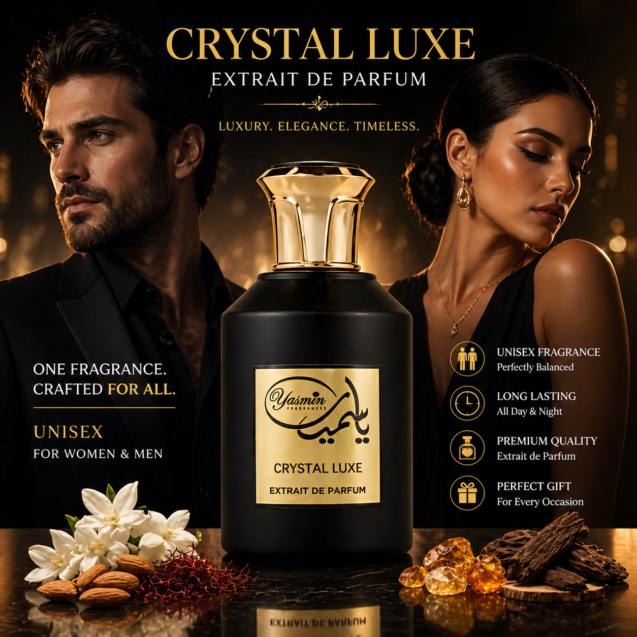 Crystal Luxe Luxury Perfume 100ml – Rich Amber & Musk Long Lasting Fragrance