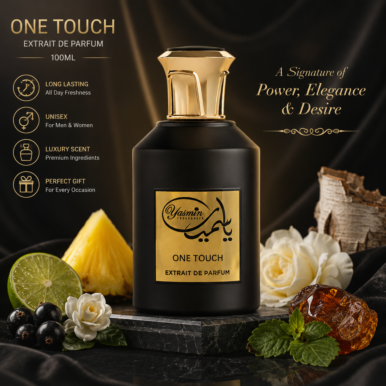 One Touch Extrait De Parfum 100ml – Luxury Long Lasting Fruity Woody Smoky Unisex Perfume for Men & Women