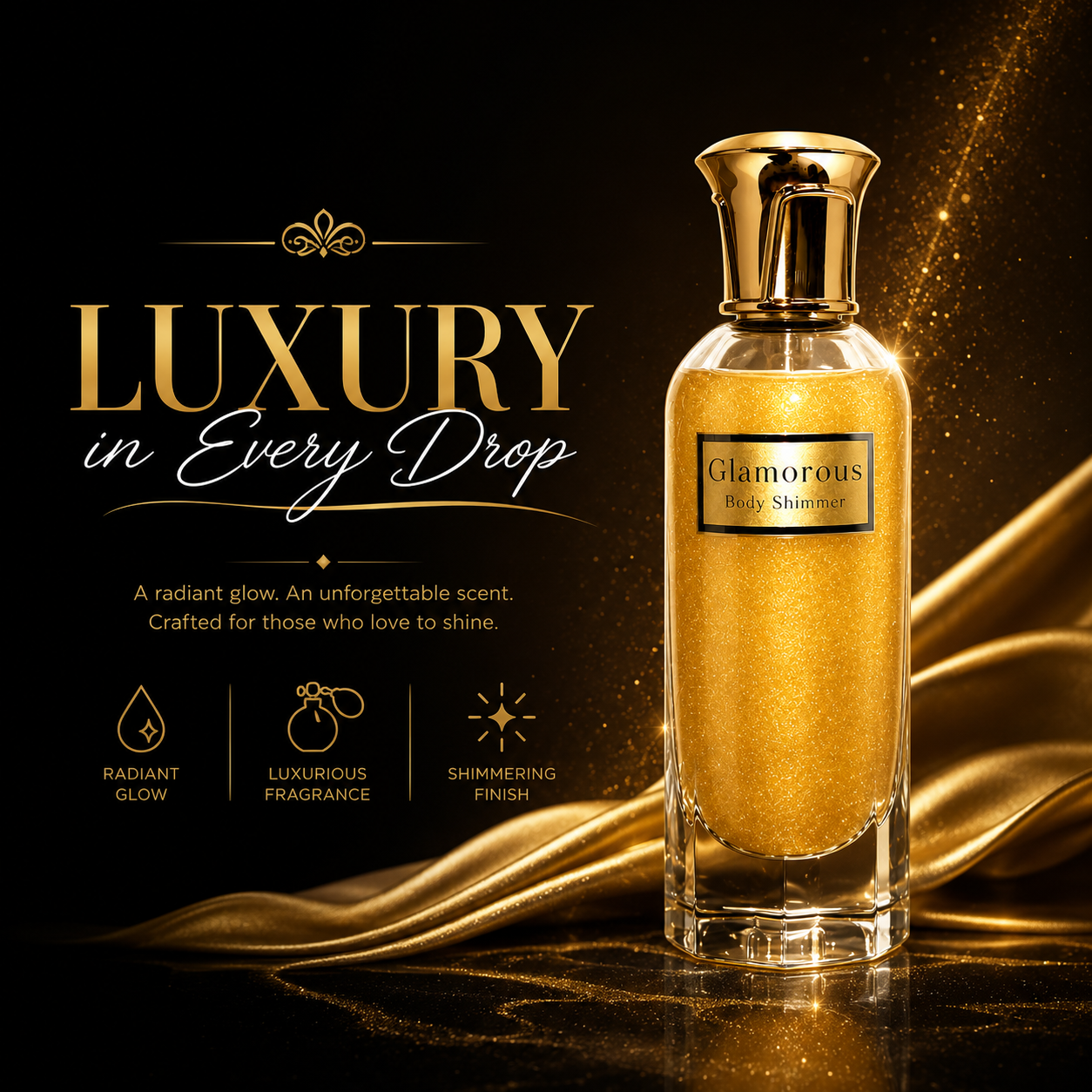 Glamorous Body Shimmer – Luxury Radiant Glow Oil with Fruity Floral Fragrance | Long-Lasting Illuminating Body Mist for Silky, Glowing Skin