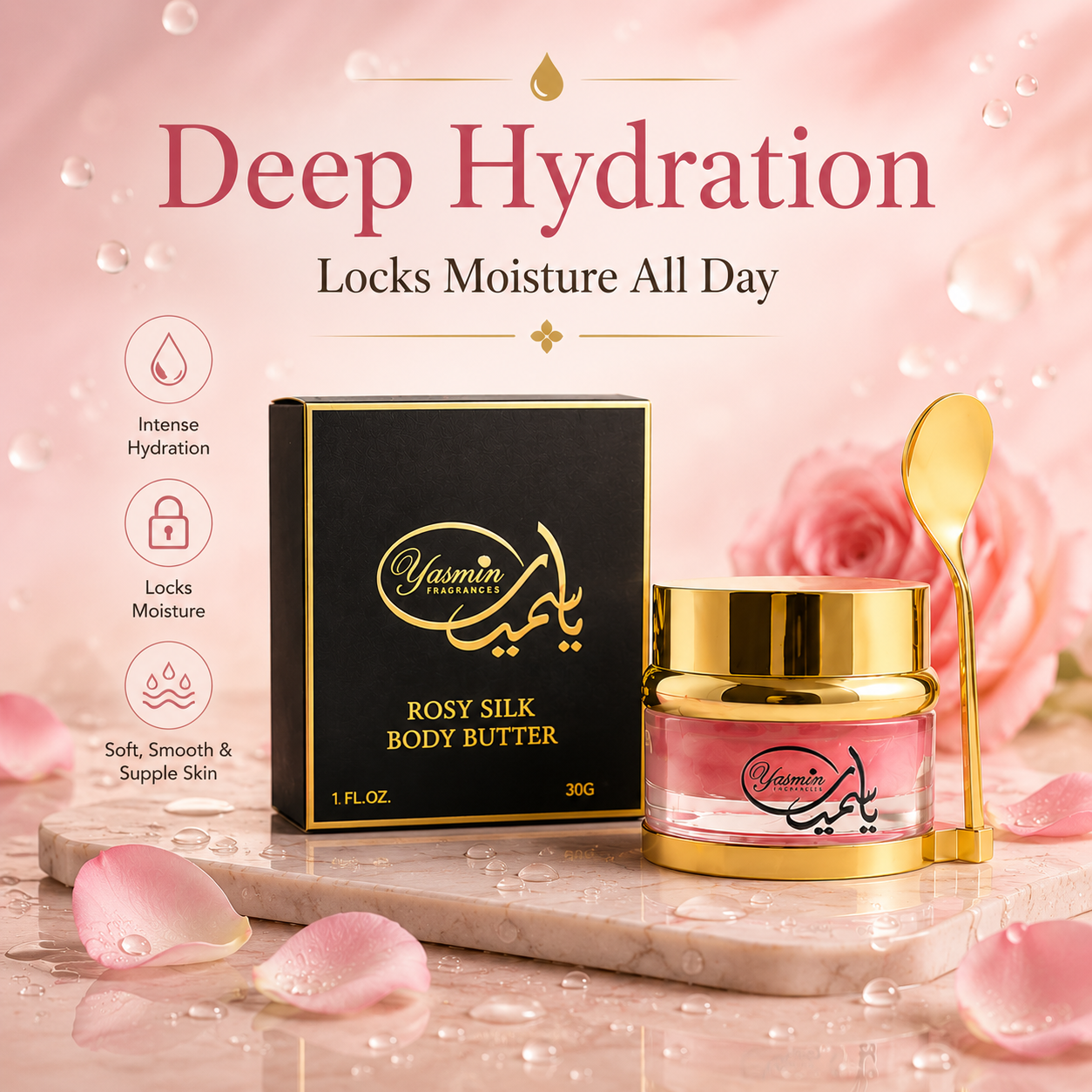 Rosy Silk Body Butter 30g– Luxury Rose Body Cream for Deep Hydration & Silky Smooth Skin