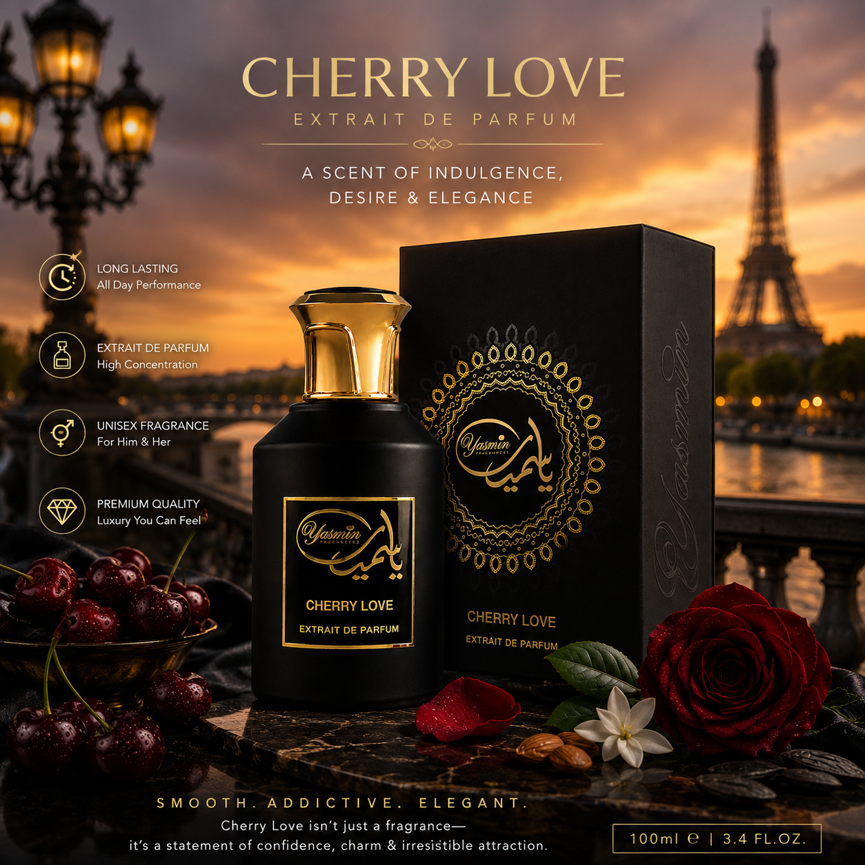 Cherry Love Extrait de Parfum 100ml – Sweet Cherry & Almond Luxury Perfume | Long Lasting Unisex Fragrance