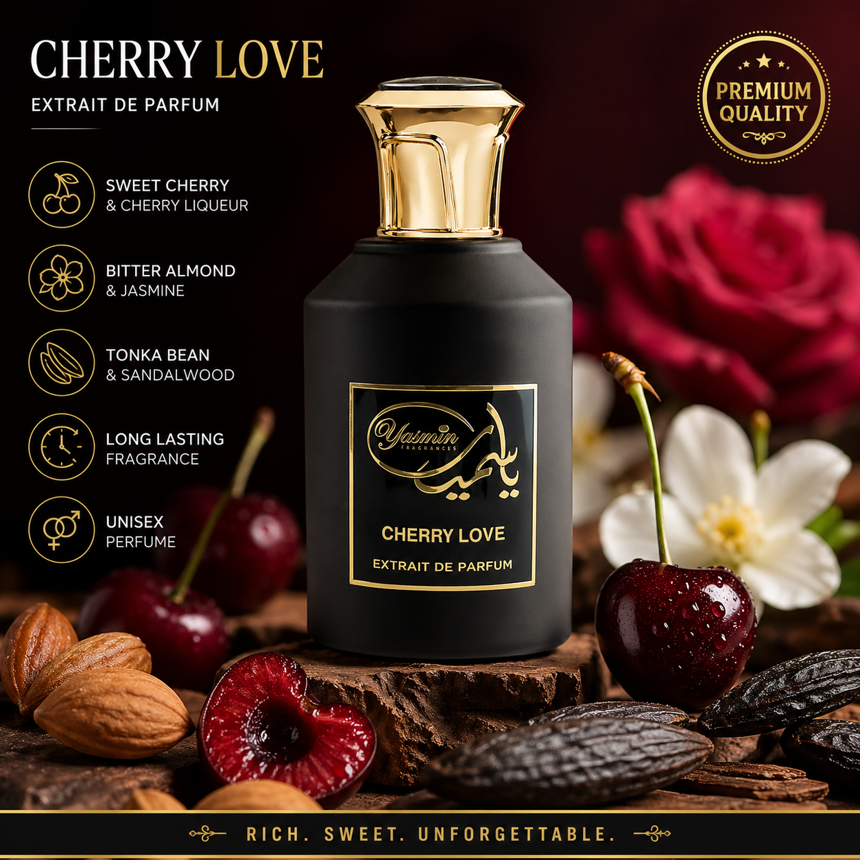 Cherry Love Extrait de Parfum 100ml – Sweet Cherry & Almond Luxury Perfume | Long Lasting Unisex Fragrance